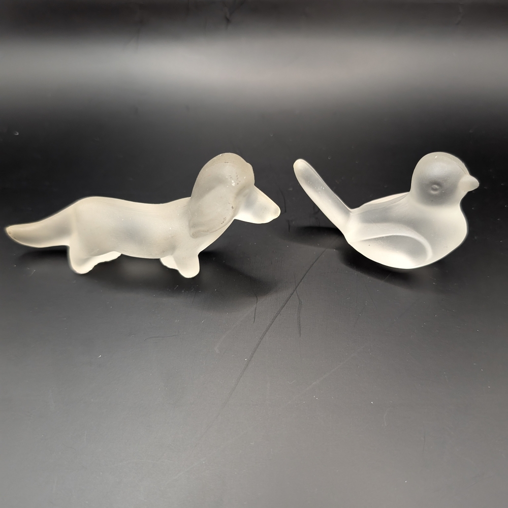 Frosted Glass Dog and Bird Figurines